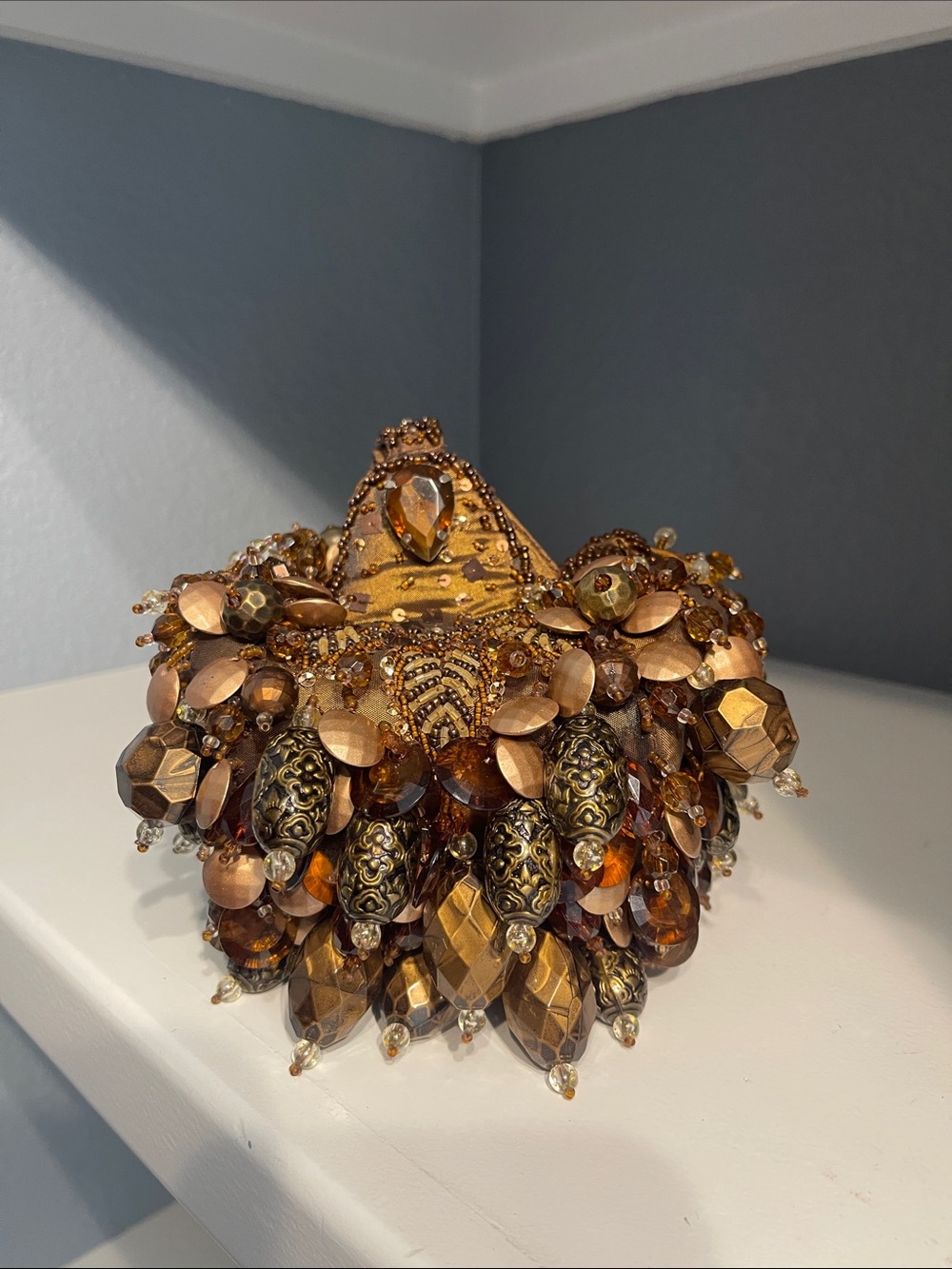 Mary Frances Amber and Bronze Beaded Hair Clip
